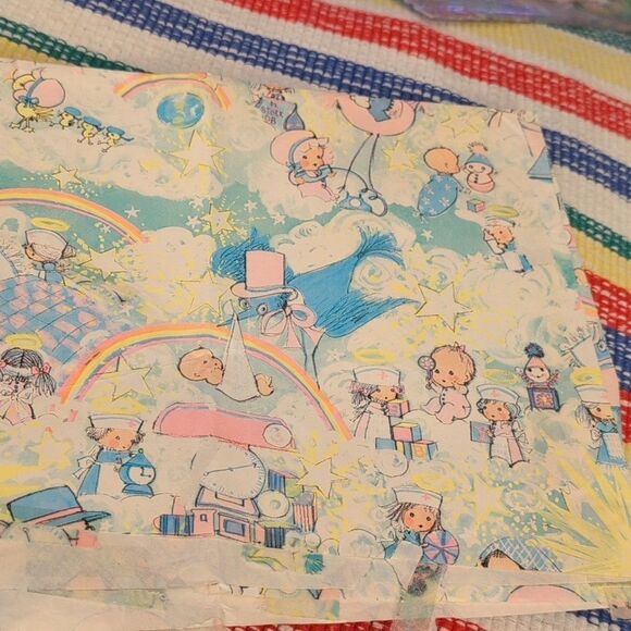 MCM Vintage 50s 60s 70s new baby shower wrapping paper lot - Picture 9 of 16
